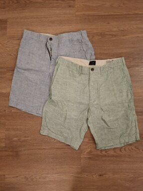 Set of J. Crew 100% Linen Shorts (Green, Blue, 30/9)
